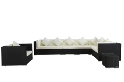 Hot Gartenlounge, creme/weiß, schwarz, Polyrattan, für 8 Personen, wasserfeste Kissenbox Polyrattan-Gartenmöbel|Gartenlounge