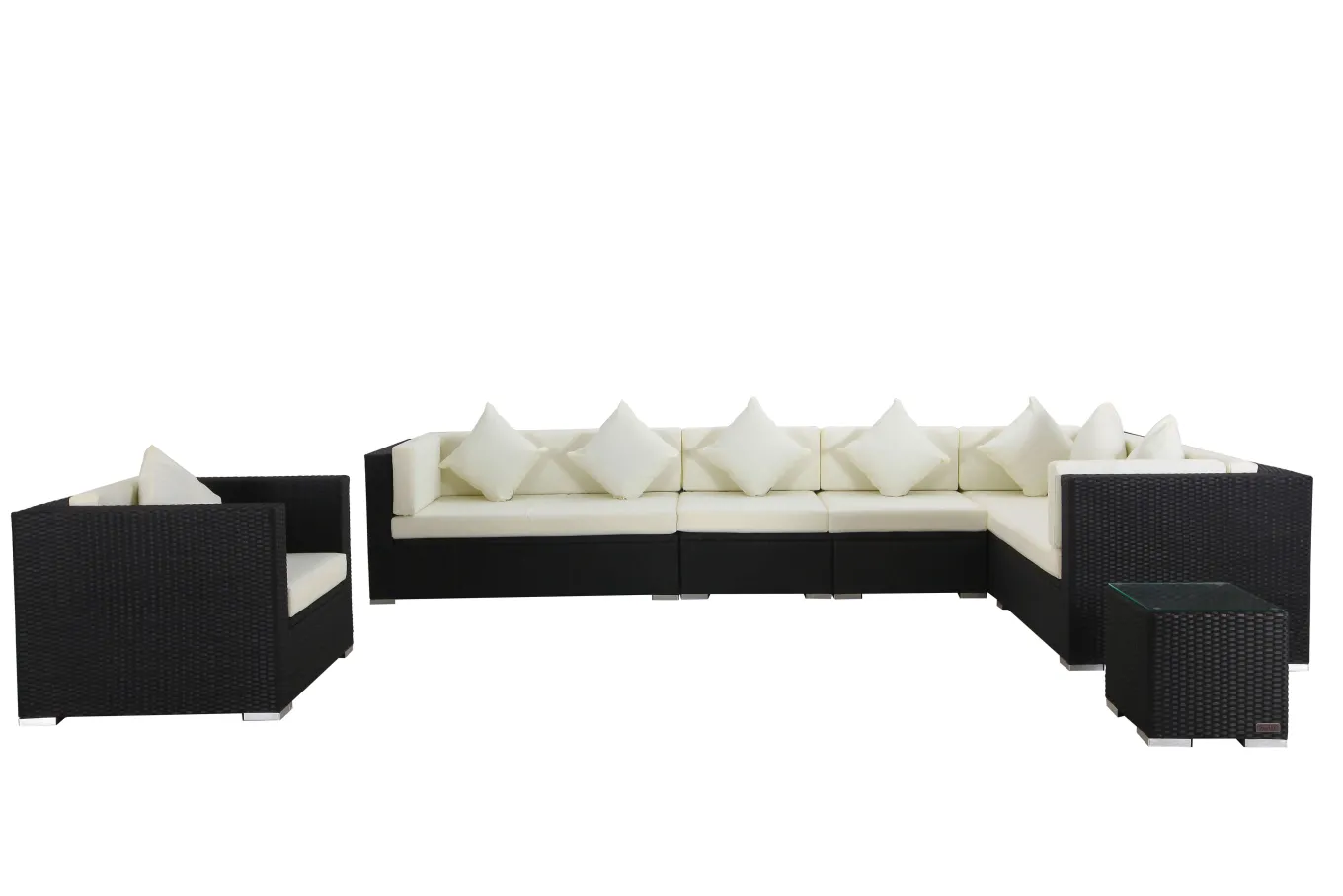 Hot Gartenlounge, creme/weiß, schwarz, Polyrattan, für 8 Personen, wasserfeste Kissenbox Polyrattan-Gartenmöbel|Gartenlounge
