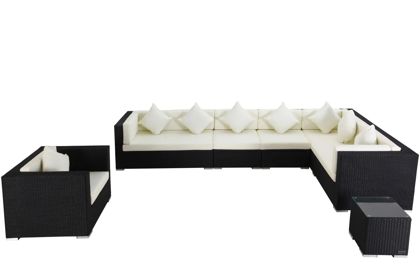 Hot Gartenlounge, creme/weiß, schwarz, Polyrattan, für 8 Personen, wasserfeste Kissenbox Polyrattan-Gartenmöbel|Gartenlounge