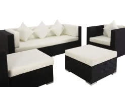 Outlet Gartenlounge, creme/weiß, schwarz, Polyrattan, für 6 Personen, inkl. Kaffeetisch, wasserfeste Kissenbox Polyrattan-Gartenmöbel|Gartenlounge