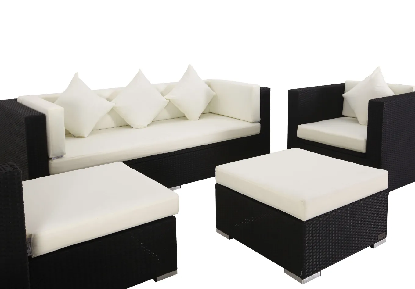 Outlet Gartenlounge, creme/weiß, schwarz, Polyrattan, für 6 Personen, inkl. Kaffeetisch, wasserfeste Kissenbox Polyrattan-Gartenmöbel|Gartenlounge