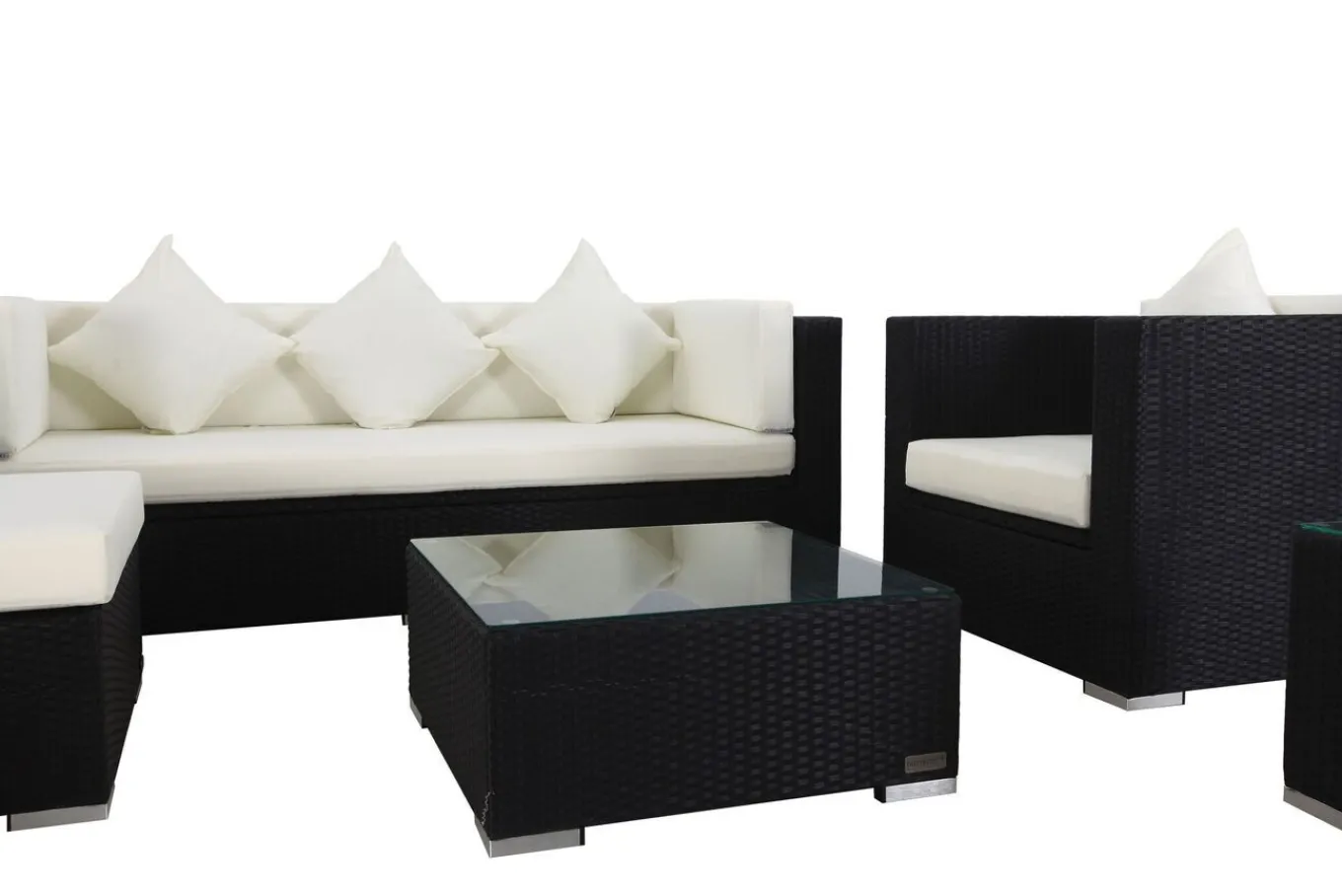 Outlet Gartenlounge, creme/weiß, schwarz, Polyrattan, für 6 Personen, inkl. Kaffeetisch, wasserfeste Kissenbox Polyrattan-Gartenmöbel|Gartenlounge