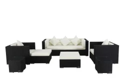 Outlet Gartenlounge, creme/weiß, schwarz, Polyrattan, für 6 Personen, inkl. Kaffeetisch, wasserfeste Kissenbox Polyrattan-Gartenmöbel|Gartenlounge