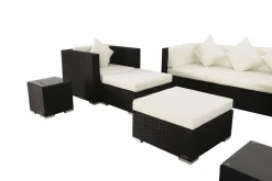 Outlet Gartenlounge, creme/weiß, schwarz, Polyrattan, für 6 Personen, inkl. Kaffeetisch, wasserfeste Kissenbox Polyrattan-Gartenmöbel|Gartenlounge
