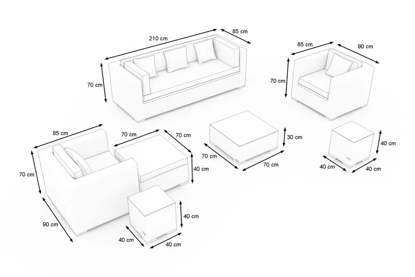 Outlet Gartenlounge, creme/weiß, schwarz, Polyrattan, für 6 Personen, inkl. Kaffeetisch, wasserfeste Kissenbox Polyrattan-Gartenmöbel|Gartenlounge