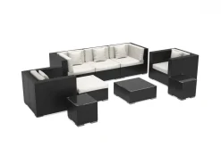 Outlet Gartenlounge, creme/weiß, schwarz, Polyrattan, für 6 Personen, inkl. Kaffeetisch, wasserfeste Kissenbox Polyrattan-Gartenmöbel|Gartenlounge