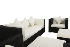 Outlet Gartenlounge, creme/weiß, schwarz, Polyrattan, für 6 Personen, inkl. Kaffeetisch, wasserfeste Kissenbox Polyrattan-Gartenmöbel|Gartenlounge