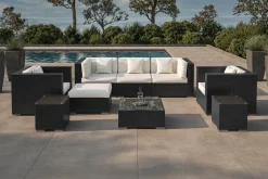 Outlet Gartenlounge, creme/weiß, schwarz, Polyrattan, für 6 Personen, inkl. Kaffeetisch, wasserfeste Kissenbox Polyrattan-Gartenmöbel|Gartenlounge