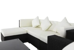 Gartenlounge, creme/weiß, schwarz, Polyrattan, für 5 Personen, inkl. Kaffeetisch, Kissenboxfunktion Polyrattan-Gartenmöbel|Gartenlounge