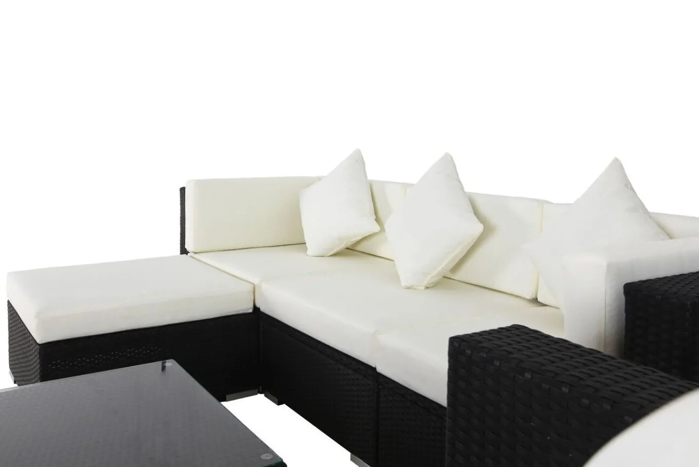 Gartenlounge, creme/weiß, schwarz, Polyrattan, für 5 Personen, inkl. Kaffeetisch, Kissenboxfunktion Polyrattan-Gartenmöbel|Gartenlounge