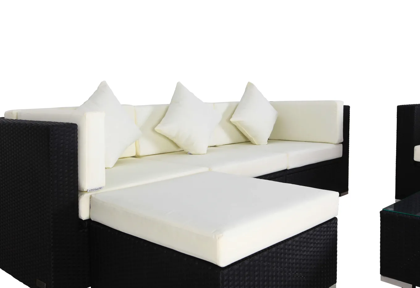 Gartenlounge, creme/weiß, schwarz, Polyrattan, für 5 Personen, inkl. Kaffeetisch, Kissenboxfunktion Polyrattan-Gartenmöbel|Gartenlounge