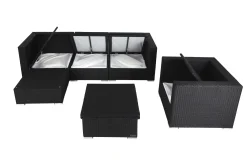 Hot Gartenlounge, creme/weiß, schwarz, Polyrattan, 5 Personen, inkl. Loungetisch, wasserfeste Kissenbox Polyrattan-Gartenmöbel|Gartenlounge
