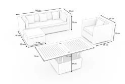 Hot Gartenlounge, creme/weiß, schwarz, Polyrattan, 5 Personen, inkl. Loungetisch, wasserfeste Kissenbox Polyrattan-Gartenmöbel|Gartenlounge