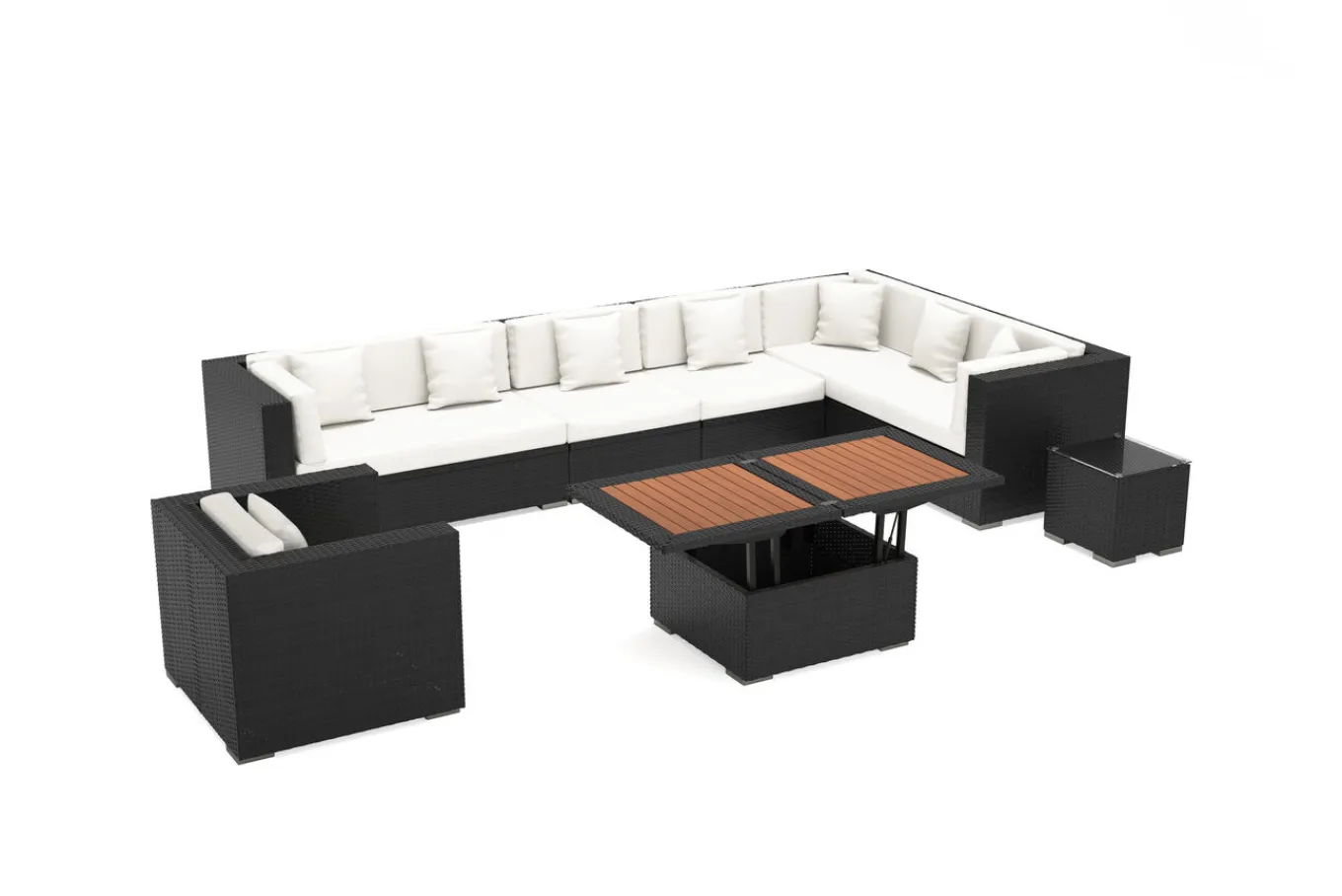 Sale Gartenlounge, creme/weiß, schwarz, Polyrattan, für 8 Personen, inkl. Loungetisch, wasserfeste Kissenbox Polyrattan-Gartenmöbel|Gartenlounge