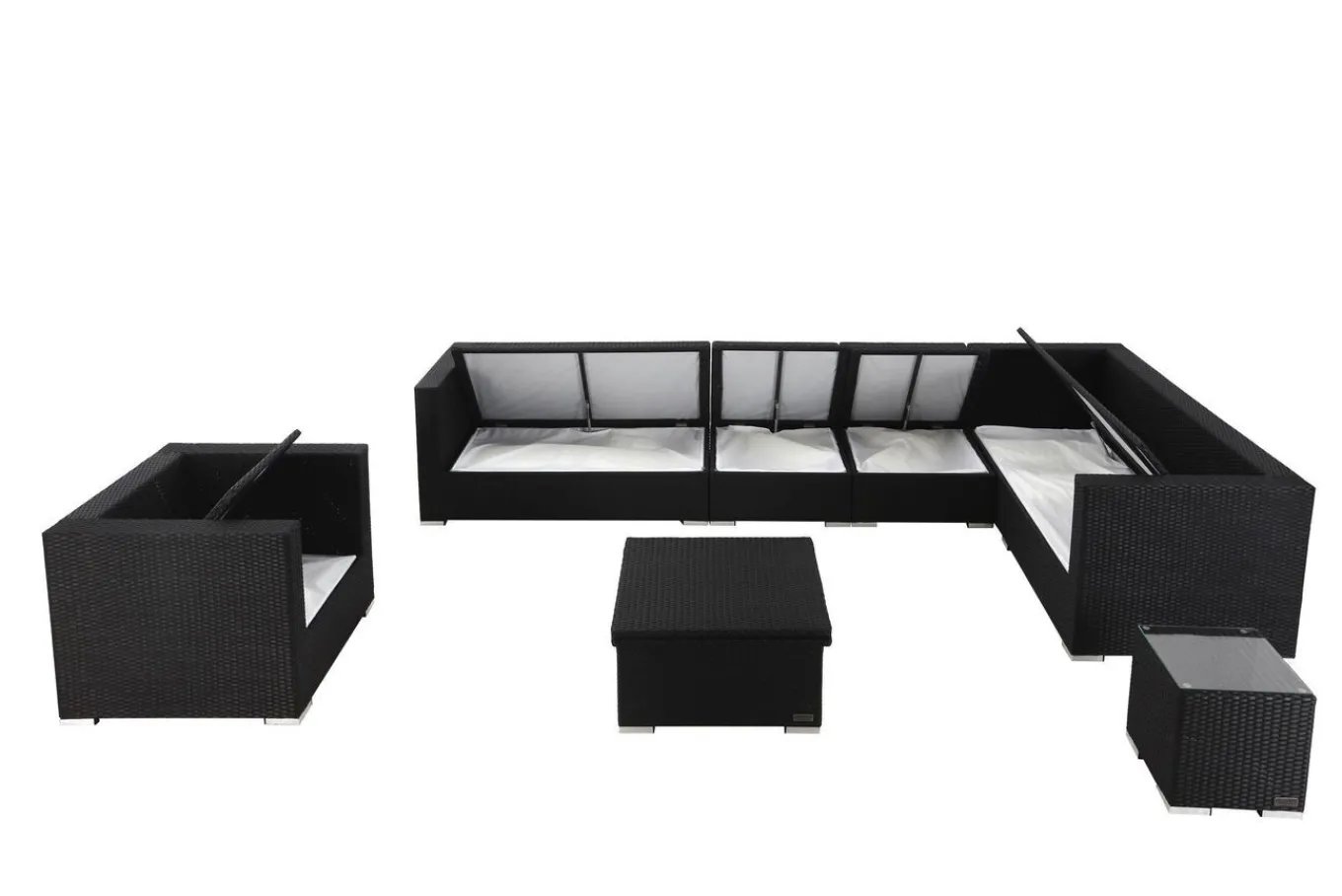 Sale Gartenlounge, creme/weiß, schwarz, Polyrattan, für 8 Personen, inkl. Loungetisch, wasserfeste Kissenbox Polyrattan-Gartenmöbel|Gartenlounge