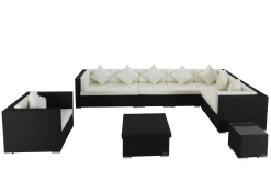 Sale Gartenlounge, creme/weiß, schwarz, Polyrattan, für 8 Personen, inkl. Loungetisch, wasserfeste Kissenbox Polyrattan-Gartenmöbel|Gartenlounge