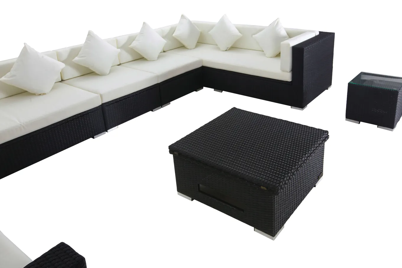 Sale Gartenlounge, creme/weiß, schwarz, Polyrattan, für 8 Personen, inkl. Loungetisch, wasserfeste Kissenbox Polyrattan-Gartenmöbel|Gartenlounge