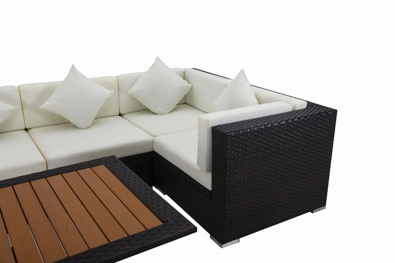Sale Gartenlounge, creme/weiß, schwarz, Polyrattan, für 8 Personen, inkl. Loungetisch, wasserfeste Kissenbox Polyrattan-Gartenmöbel|Gartenlounge