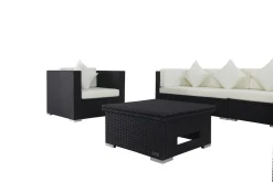 Sale Gartenlounge, creme/weiß, schwarz, Polyrattan, für 8 Personen, inkl. Loungetisch, wasserfeste Kissenbox Polyrattan-Gartenmöbel|Gartenlounge