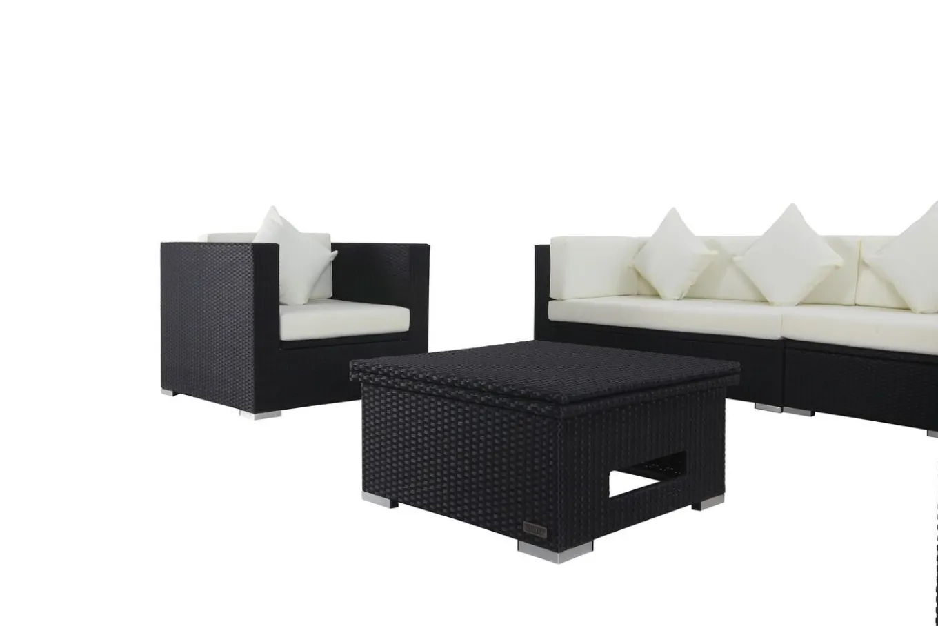 Sale Gartenlounge, creme/weiß, schwarz, Polyrattan, für 8 Personen, inkl. Loungetisch, wasserfeste Kissenbox Polyrattan-Gartenmöbel|Gartenlounge