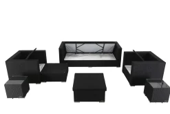 Best Gartenlounge, creme/weiß, schwarz, Polyrattan, für 6 Personen, inkl. Loungetisch, wasserfeste Kissenbox Polyrattan-Gartenmöbel|Gartenlounge