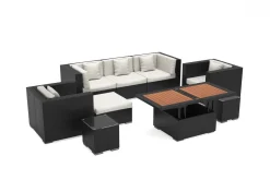 Best Gartenlounge, creme/weiß, schwarz, Polyrattan, für 6 Personen, inkl. Loungetisch, wasserfeste Kissenbox Polyrattan-Gartenmöbel|Gartenlounge