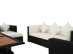 Best Gartenlounge, creme/weiß, schwarz, Polyrattan, für 6 Personen, inkl. Loungetisch, wasserfeste Kissenbox Polyrattan-Gartenmöbel|Gartenlounge
