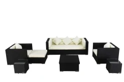 Best Gartenlounge, creme/weiß, schwarz, Polyrattan, für 6 Personen, inkl. Loungetisch, wasserfeste Kissenbox Polyrattan-Gartenmöbel|Gartenlounge