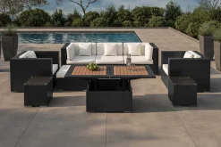 Best Gartenlounge, creme/weiß, schwarz, Polyrattan, für 6 Personen, inkl. Loungetisch, wasserfeste Kissenbox Polyrattan-Gartenmöbel|Gartenlounge