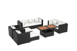 Discount Gartenlounge, creme/weiß, schwarz, Polyrattan, für 9 Personen, inkl. Loungetisch, wasserfeste Kissenbox Polyrattan-Gartenmöbel|Gartenlounge