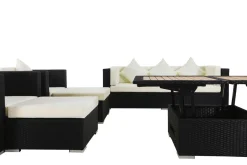 Discount Gartenlounge, creme/weiß, schwarz, Polyrattan, für 9 Personen, inkl. Loungetisch, wasserfeste Kissenbox Polyrattan-Gartenmöbel|Gartenlounge