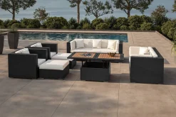 Discount Gartenlounge, creme/weiß, schwarz, Polyrattan, für 9 Personen, inkl. Loungetisch, wasserfeste Kissenbox Polyrattan-Gartenmöbel|Gartenlounge
