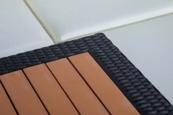 Online Gartenlounge, creme/weiß, schwarz, Polyrattan, 5 Personen, wasserfeste Kissenbox, inkl. Loungetisch Polyrattan-Gartenmöbel|Gartenlounge