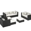 Clearance Gartenlounge, creme/weiß, creme/weiß, schwarz, Polyrattan, für 9, inkl. Kaffeetisch, wasserfeste Kissenbox Personen Polyrattan-Gartenmöbel|Gartenlounge
