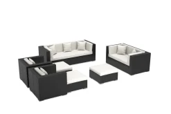 Clearance Gartenlounge, creme/weiß, creme/weiß, schwarz, Polyrattan, für 9, inkl. Kaffeetisch, wasserfeste Kissenbox Personen Polyrattan-Gartenmöbel|Gartenlounge