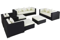 Clearance Gartenlounge, creme/weiß, creme/weiß, schwarz, Polyrattan, für 9, inkl. Kaffeetisch, wasserfeste Kissenbox Personen Polyrattan-Gartenmöbel|Gartenlounge