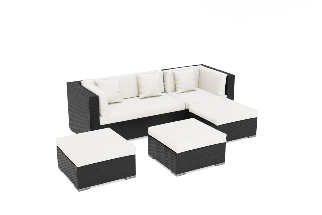 Outlet Gartenlounge, creme/weiß, schwarz, Polyrattan, 5 Personen, wasserfeste Kissenbox, inkl. Kaffeetisch Polyrattan-Gartenmöbel|Gartenlounge