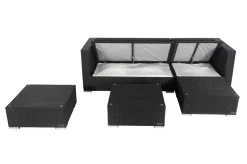 Outlet Gartenlounge, creme/weiß, schwarz, Polyrattan, 5 Personen, wasserfeste Kissenbox, inkl. Kaffeetisch Polyrattan-Gartenmöbel|Gartenlounge