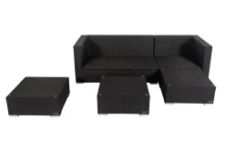 Outlet Gartenlounge, creme/weiß, schwarz, Polyrattan, 5 Personen, wasserfeste Kissenbox, inkl. Kaffeetisch Polyrattan-Gartenmöbel|Gartenlounge
