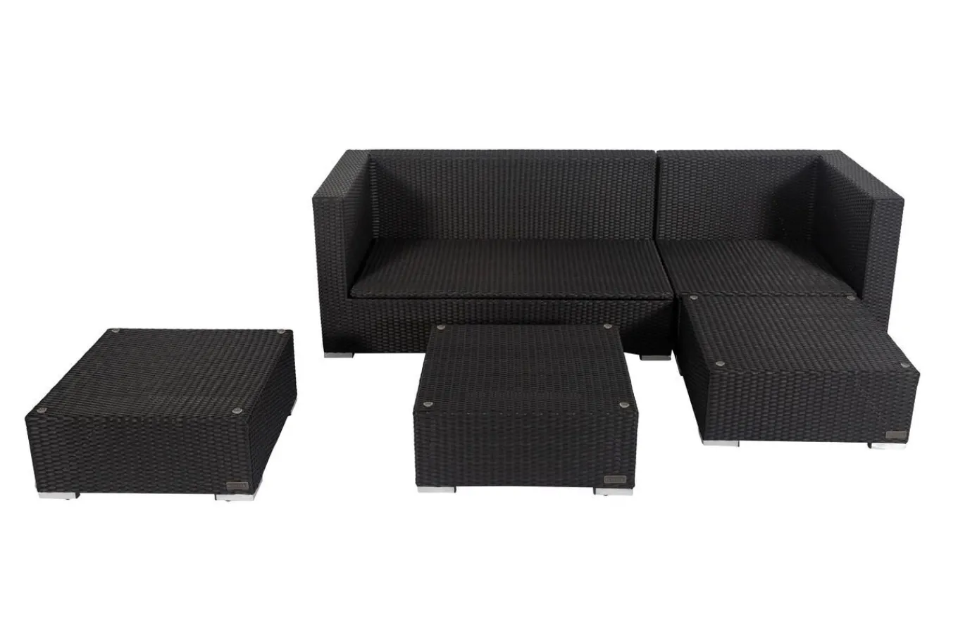 Outlet Gartenlounge, creme/weiß, schwarz, Polyrattan, 5 Personen, wasserfeste Kissenbox, inkl. Kaffeetisch Polyrattan-Gartenmöbel|Gartenlounge