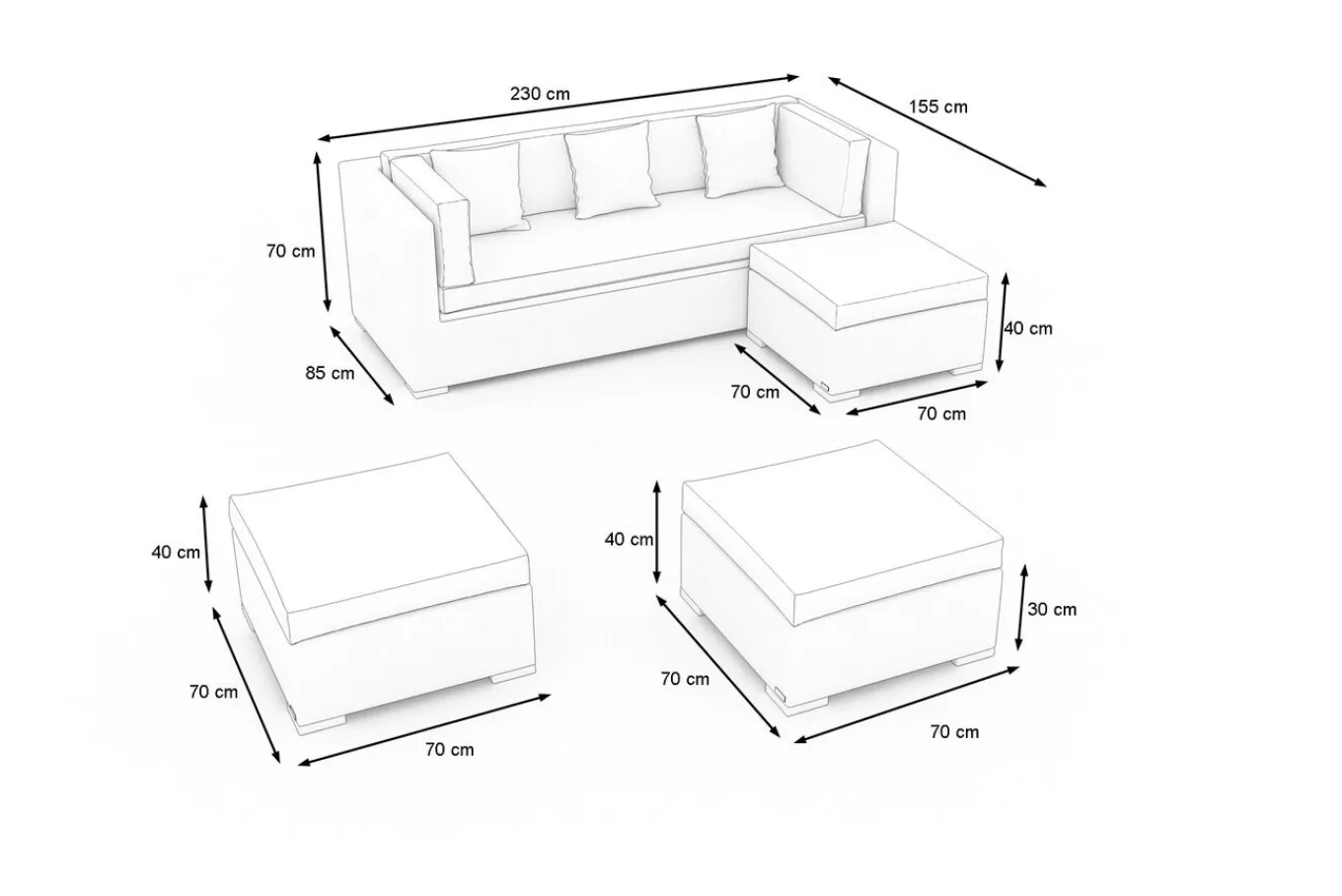 Outlet Gartenlounge, creme/weiß, schwarz, Polyrattan, 5 Personen, wasserfeste Kissenbox, inkl. Kaffeetisch Polyrattan-Gartenmöbel|Gartenlounge