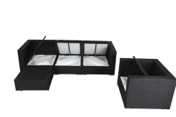 Outlet Gartenlounge, creme/weiß, schwarz, Polyrattan, für 5 Personen, wasserfeste Kissenbox Polyrattan-Gartenmöbel|Gartenlounge