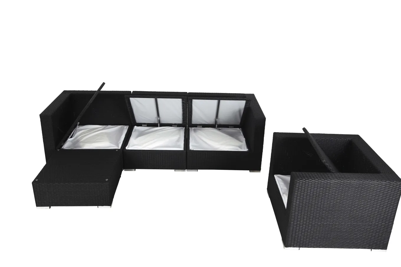 Outlet Gartenlounge, creme/weiß, schwarz, Polyrattan, für 5 Personen, wasserfeste Kissenbox Polyrattan-Gartenmöbel|Gartenlounge