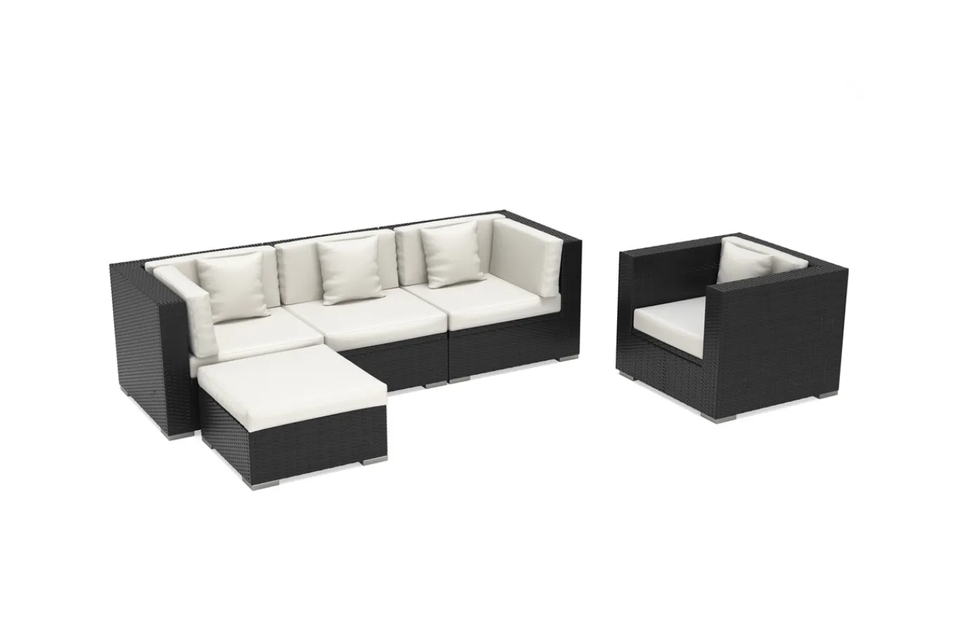 Outlet Gartenlounge, creme/weiß, schwarz, Polyrattan, für 5 Personen, wasserfeste Kissenbox Polyrattan-Gartenmöbel|Gartenlounge