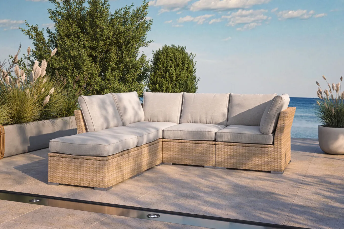 Sale Gartenlounge, desert-beige, Aluminium/Polyester, für 5 Personen, mit Reißverschluss Gartenlounge|Aluminium-Gartenmöbel