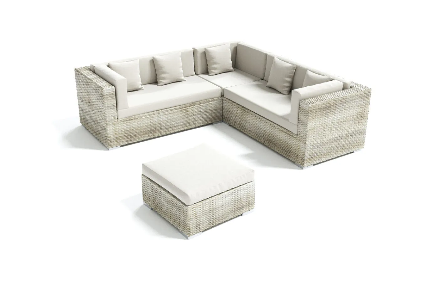 Hot Gartenlounge für 5 Personen, 4-teilig, desert-beige, Polyrattan, modular verstellbar, mit Kissenboxfunktion Polyrattan-Gartenmöbel|Gartenlounge