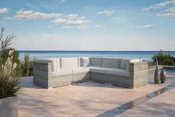 Sale Gartenlounge für 5 Personen, beige, Alu/Polyrattan, Eck- und Mittelmodule, modular verstellbar, mit Kissenboxfunktion Gartenlounge