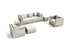 Discount Gartenlounge für 5 Personen, dessert-beige, Alu/Polyrattan, modular verstellbar, mit Kissenboxfunktion Polyrattan-Gartenmöbel|Gartenlounge