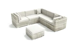 Discount Gartenlounge für 5 Personen, 6-teilig, desert-beige, Alu/Polyrattan, mit Kissenboxfunktion, modular verstellbar Gartenlounge|Aluminium-Gartenmöbel