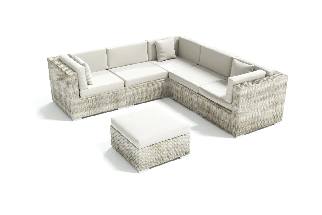 Discount Gartenlounge für 5 Personen, 6-teilig, desert-beige, Alu/Polyrattan, mit Kissenboxfunktion, modular verstellbar Gartenlounge|Aluminium-Gartenmöbel